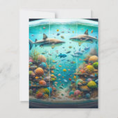 サメと魚のアクアティック水彩アクアリウムRSVP 招待状 (裏面)
