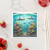 サメと魚の水彩画 アクアリウム ウェディング スタンダードカクテルナプキン (インサイチュ)
