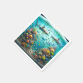 サメと魚の水彩画 アクアリウム ウェディング スタンダードカクテルナプキン (角)