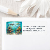 サメと魚の水彩画 アクアリウム ウェディング ラベル (インサイチュ)
