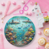 サメと魚の水生水彩水族館の結婚式 ペーパープレート (パーティー)