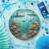 サメと魚の水生水彩水槽ウェディング ペーパープレート (パーティー)