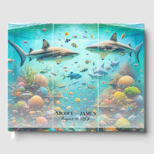サメと魚水中競技水彩水槽結婚の ゲストブック