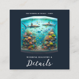 サメと魚水中競技水彩水槽結婚の スクエア名刺
