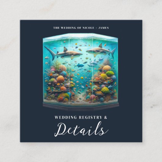 サメと魚水中競技水彩水槽結婚の スクエア名刺 (正面)