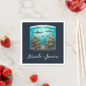 サメと魚水中競技水彩水槽結婚の スタンダードカクテルナプキン (インサイチュ)