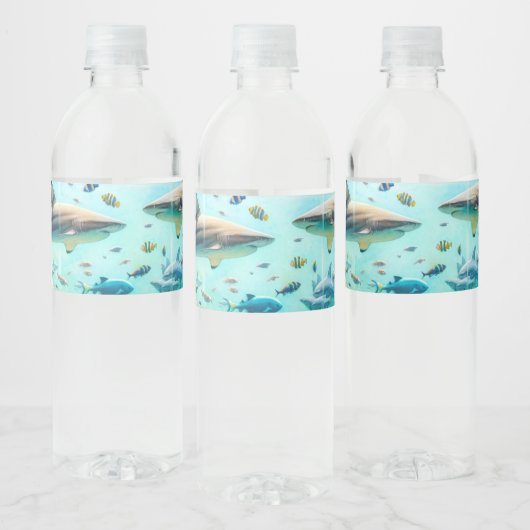 サメと魚水中競技水彩水槽結婚の ペットボトルラベル (ボトル)
