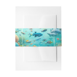 サメと魚水中競技水彩水槽結婚の 招待状ベリーバンド