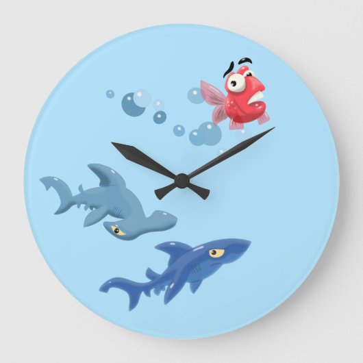 サメと魚 ラージ壁時計 (正面)