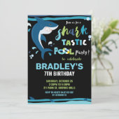 サメにぴったりのプール誕生日パーティー サメ少年 招待状 (スタンド正面)