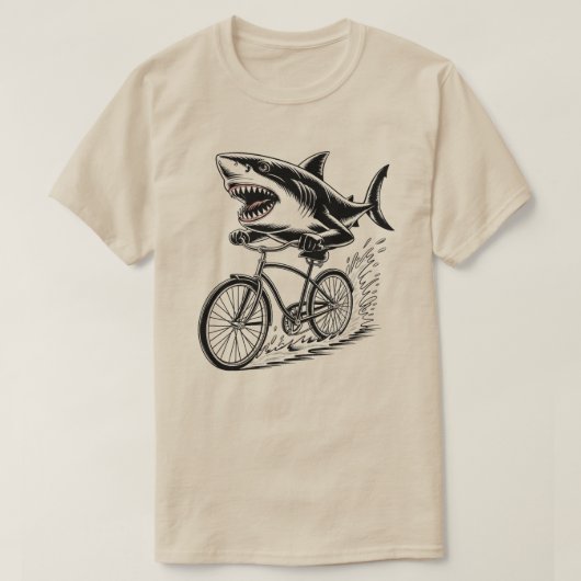 サメに乗った自転車・ランドシャークアタックTシャツ・アブス Tシャツ (デザイン正面)