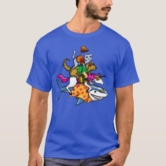 サメに乗る動物たち少年 Tシャツ