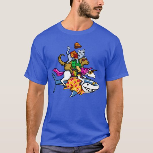 サメに乗る動物たち少年 Tシャツ (正面)