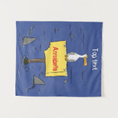 サメに囲まれた面白い海鳥の漫画 タペストリー (正面(横))