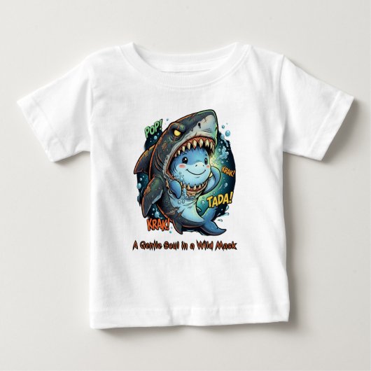 サメのかわいいマスク ベビーTシャツ (正面)