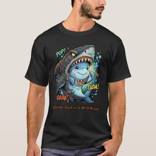 サメのかわいいマスク Tシャツ (正面)
