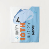 サメのカスタマイズ子供用10歳誕生日バックドロップ タペストリー (正面)