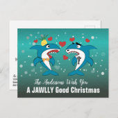 サメのクリスマスタイポグラフィ シーズンポストカード (正面/裏面)