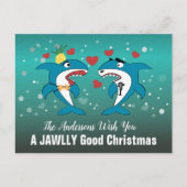 サメのクリスマスタイポグラフィ シーズンポストカード (正面)