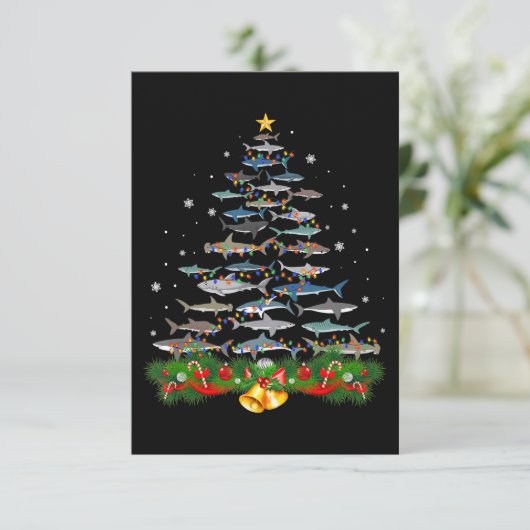 サメのクリスマスツリーサメ愛好家の男性の女性のギフト エンクロージャーカード (スタンド正面)