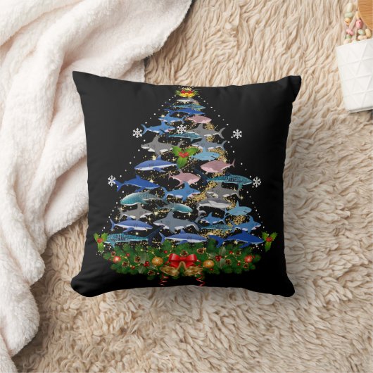 サメのクリスマスツリーサメ愛好家の男性の女性のギフト クッション (ブランケット)