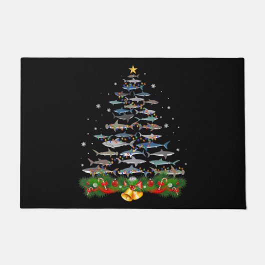 サメのクリスマスツリーサメ愛好家の男性の女性のギフト ドアマット (正面)