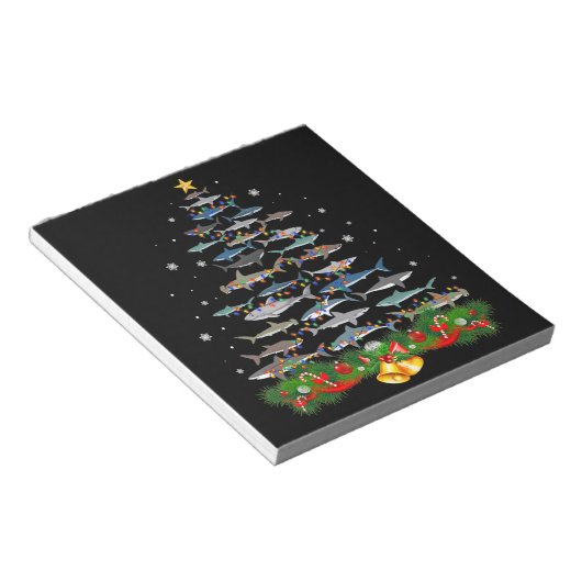 サメのクリスマスツリーサメ愛好家の男性の女性のギフト ノートパッド (アングル)