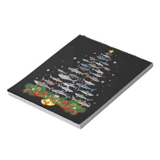 サメのクリスマスツリーサメ愛好家の男性の女性のギフト ノートパッド (回転)