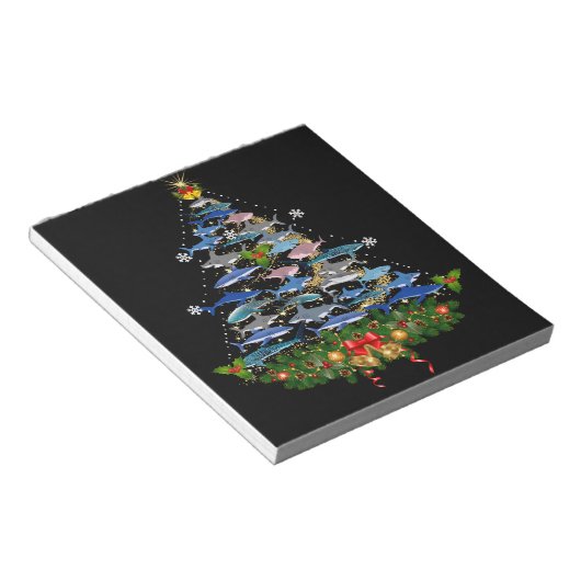 サメのクリスマスツリーサメ愛好家の男性の女性のギフト ノートパッド (アングル)