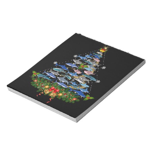 サメのクリスマスツリーサメ愛好家の男性の女性のギフト ノートパッド (回転)