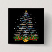 サメのクリスマスツリーサメ愛好家の男性の女性のギフト 缶バッジ (正面)