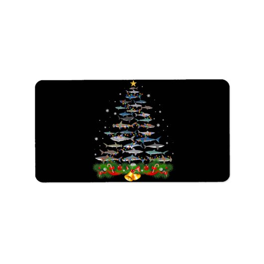 サメのクリスマスツリー、サメ愛好家の贈り物 ラベル (正面)