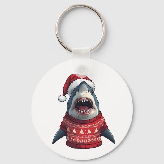 サメのクリスマス・セーターTシャツ キーホルダー (正面)