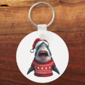 サメのクリスマス・セーターTシャツ キーホルダー (正面)