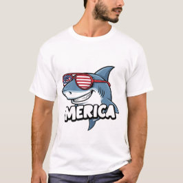 サメのサングラス アメリカ国旗 Funny Tシャツ