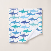 サメのシルエット青のシェード  バスタオルセット (ウォッシュタオル)