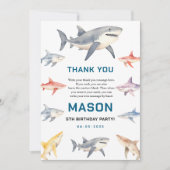 サメのスプラッシュ5歳の誕生日 | かわいい海の子供たち サンキューカード (正面)
