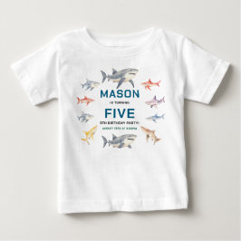 サメのスプラッシュ 5歳の誕生日パーティー | かわいい海の子供 ベビーTシャツ