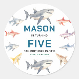 サメのスプラッシュ 5歳の誕生日パーティー | かわいい海洋キッズ ラウンドシール