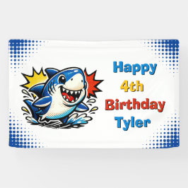 サメのテーマのオーダーメイドの男の子の誕生日パーティー 横断幕