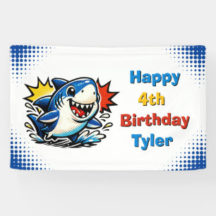 サメのテーマのオーダーメイドの男の子の誕生日パーティー 横断幕