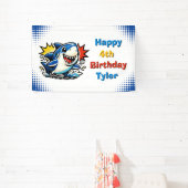 サメのテーマのオーダーメイドの男の子の誕生日パーティー 横断幕 (インサイチュ)