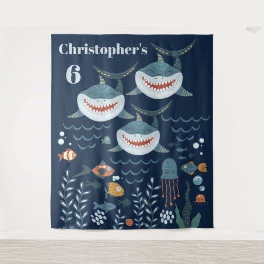 サメのテーマ DIY 年齢  underwater ワールド キッズ タペストリー (正面)