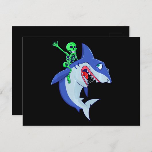 サメのハロウィンスケルトン乗りサメの恋人おもしろい 案内ポストカード (正面/裏面)