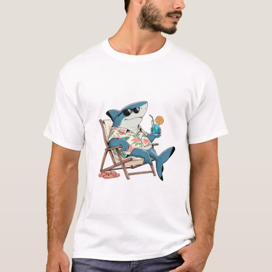 サメのバケーションおもしろデザイン Tシャツ (正面)