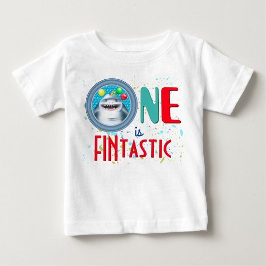 サメのファンタスティック1歳の誕生日 ベビーTシャツ (正面)