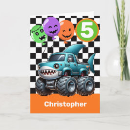 サメのモンスタートラックの5歳の誕生日ハロウィンの迷路 カード