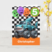 サメのモンスタートラックの5歳の誕生日ハロウィンの迷路 カード (黄色い花)