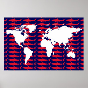 サメの世界地図 ポスター