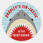 サメの咬みつき 誕生日パーティー どんな年齢でも ラウンドシール (正面)
